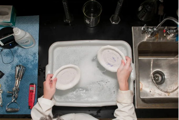 Nên có một chậu nước ấm nóng rửa bát theo thứ tự từ sạch nhất đến bẩn nhất. Ảnh: Nytimes