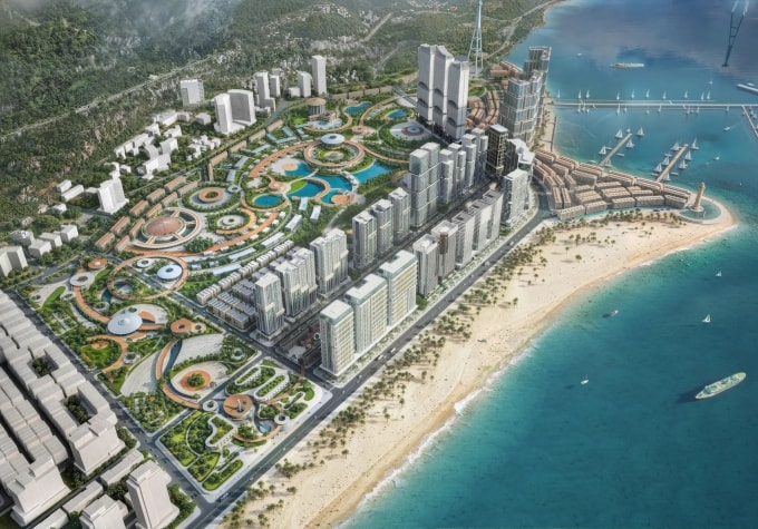 Minh họa bằng AI hệ sinh thái vui chơi, giải trí tại Sun Elite City, dự kiến sẽ được KPF tái cấu trúc, nâng tầm cảnh quan và tối đa công năng, trải nghiệm. Ảnh: Sun Property