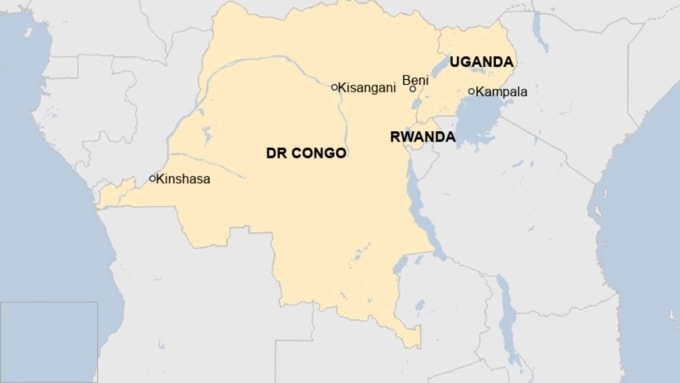 Vị trí Cộng hòa Dân chủ Congo và Rwanda. Đồ họa: BBC