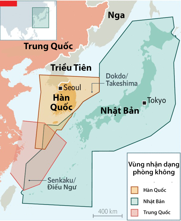 Vùng nhận dạng phòng không Hàn Quốc. Đồ họa: Economist