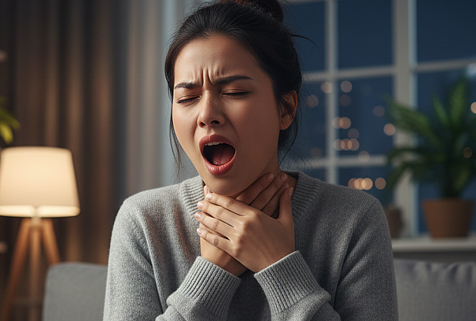 Đau họng khi ngáp có thể do nhiều nguyên nhân. Ảnh: AI