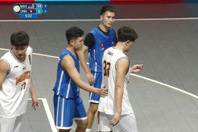 Tên quốc gia hiển thị lỗi ở trận Malaysia gặp Lào nội dung bóng rổ 3x3. Ảnh chụp màn hình
