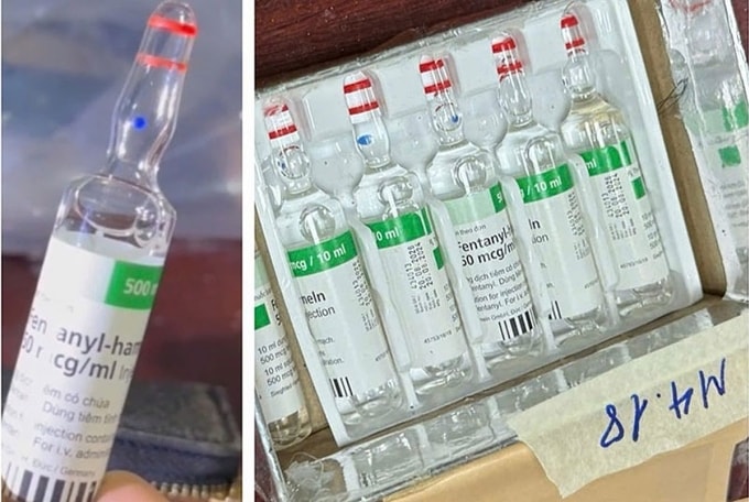 Lọ ma túy chứa chất cực độc fentanyl bị thu giữ. Ảnh: Công an cung cấp