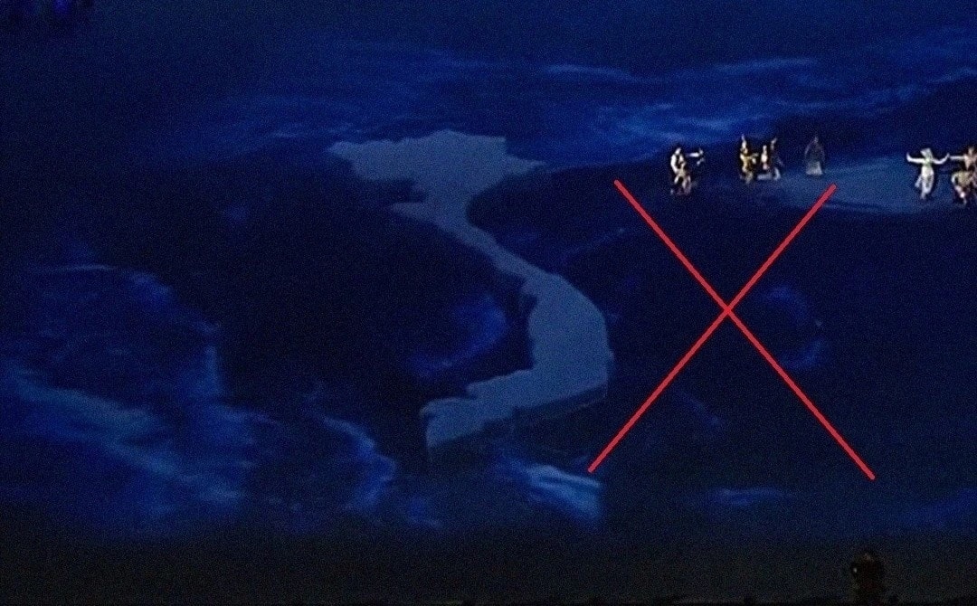 Bản đồ Việt Nam do Ban tổ chức SEA Games 33 trình chiếu nhưng thiếu quần đảo Hoàng Sa và Trường Sa.