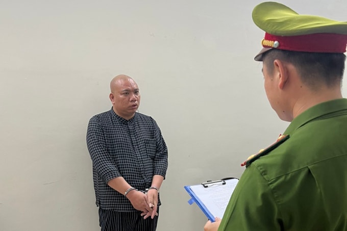 Nguyễn Văn Điệp tại cơ quan công an. Ảnh: Thành Phước