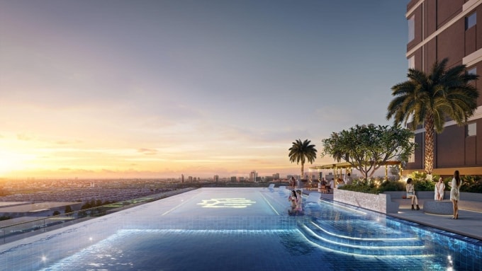 Tầm nhìn panorama từ bể bơi tại tòa Sky Tower A. Ảnh: Masterise Homes