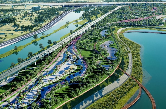 Phối cảnh tuyến đại lộ đi bên ngoài đê sông Hồng.