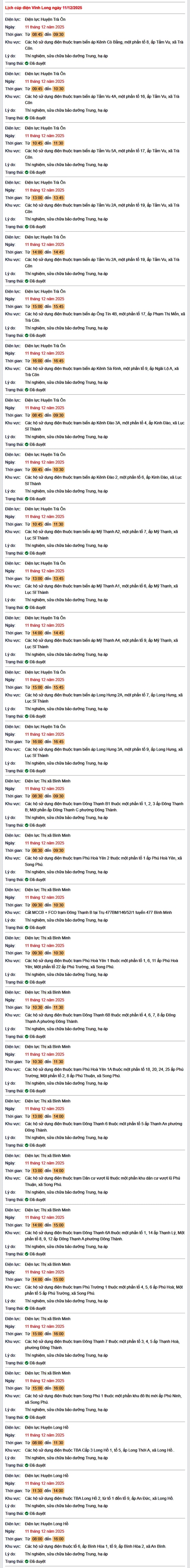 Tra cứu lịch cúp điện Vĩnh Long hôm nay Thứ 5 ngày 11/12/2025- Ảnh 1. Tra cứu lịch cúp điện Vĩnh Long hôm nay Thứ 5 ngày 11/12/2025- Ảnh 1.