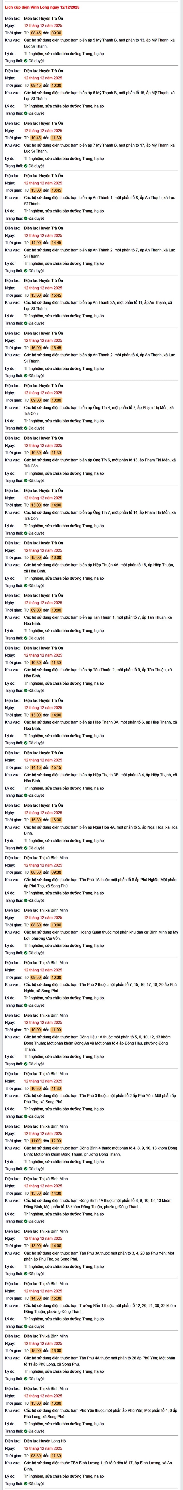 Tra cứu lịch cúp điện Vĩnh Long hôm nay Thứ 6 ngày 12/12/2025- Ảnh 1. Tra cứu lịch cúp điện Vĩnh Long hôm nay Thứ 6 ngày 12/12/2025- Ảnh 1.