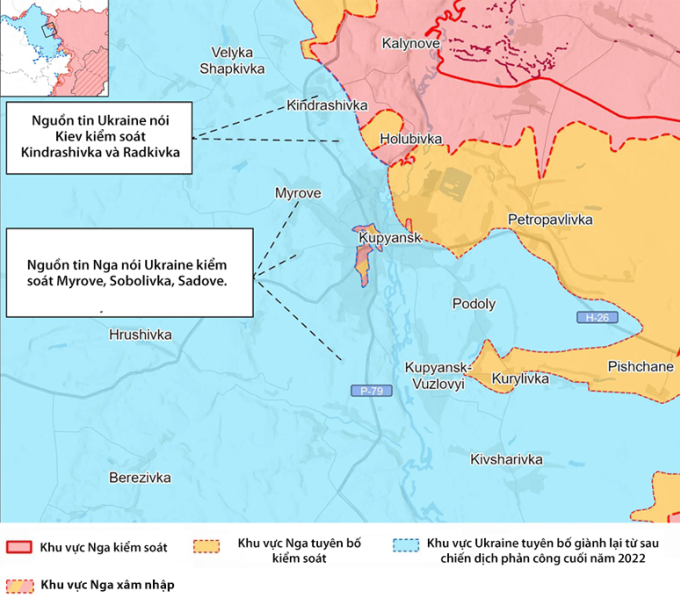 Cục diện chiến sự tại mặt trận Kupyansk. Đồ họa: ISW