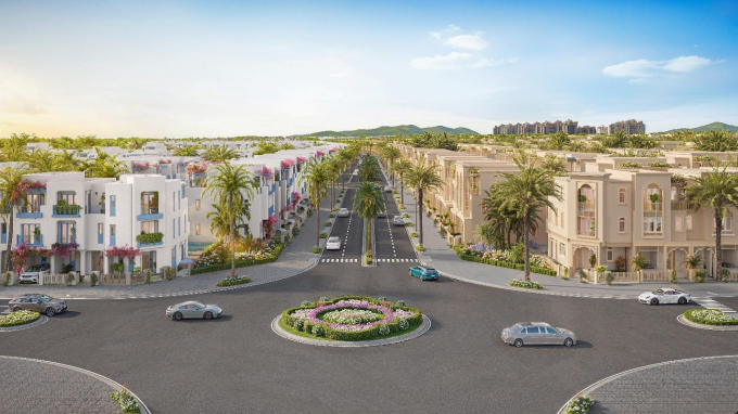 Phối cảnh nhà phố Sông Town với hạ tầng được quy hoạch bài bản. Ảnh: KN Cam Ranh