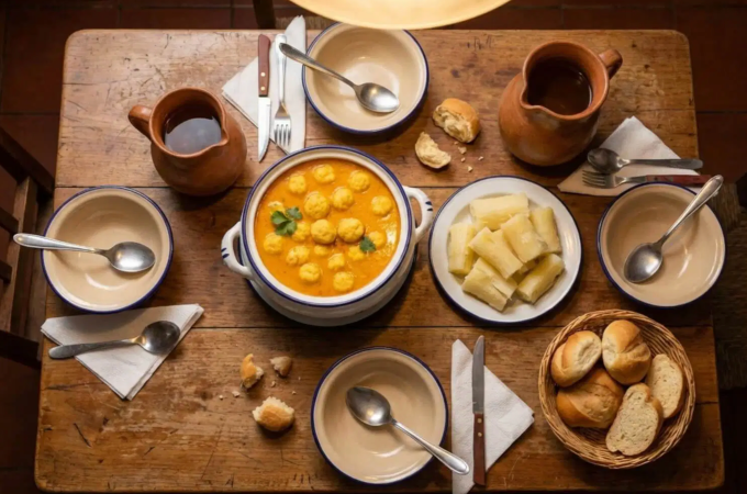 Một bàn ăn đơn giản với súp, bánh mì, sắn. Ảnh: Sức hấp dẫn củavori vorinằm ở khả năng kể lại, chỉ trong một món ăn, một phần lịch sử của Paraguay và văn hóa Guaraní. Đây là món súp gợi nhắc đến gia đình, những nguyên liệu giản dị và những thao tác được lặp lại qua thời gian. Đưa món ăn này lên bàn cũng là cách mở ra cánh cửa bước vào một truyền thống ít được biết đến hơn, để khám phá một cách sử dụng ngô khác biệt trong ẩm thực.Sức hấp dẫn củavori vorinằm ở khả năng kể lại, chỉ trong một món ăn, một phần lịch sử của Paraguay và văn hóa Guaraní. Đây là món súp gợi nhắc đến gia đình, những nguyên liệu giản dị và những thao tác được lặp lại qua thời gian. Đưa món ăn này lên bàn cũng là cách mở ra cánh cửa bước vào một truyền thống ít được biết đến hơn, để khám phá một cách sử dụng ngô khác biệt trong ẩm thực.Sức hấp dẫn củavori vorinằm ở khả năng kể lại, chỉ trong một món ăn, một phần lịch sử của Paraguay và văn hóa Guaraní. Đây là món súp gợi nhắc đến gia đình, những nguyên liệu giản dị và những thao tác được lặp lại qua thời gian. Đưa món ăn này lên bàn cũng là cách mở ra cánh cửa bước vào một truyền thống ít được biết đến hơn, để khám phá một cách sử dụng ngô khác biệt trong ẩm thực.