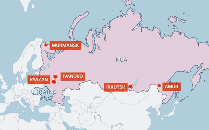 Các căn cứ tại Nga bị drone Ukraine tập kích. Đồ họa: ABC