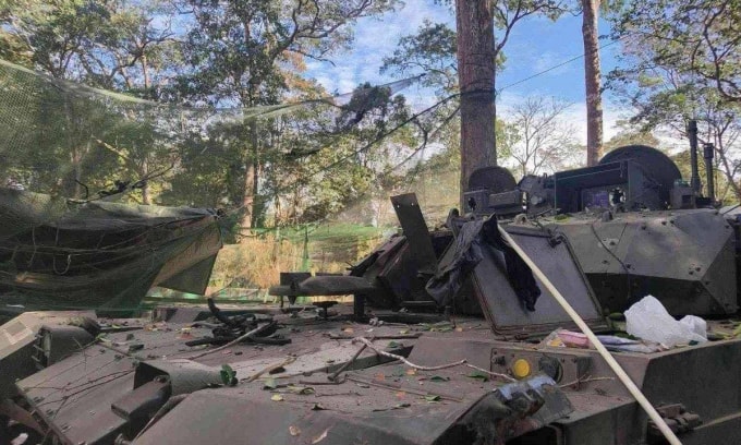 Xe tăng VT-4 Thái Lan bị toác nòng pháo trong ảnh công bố hôm 12/12. Ảnh: Defence Blog