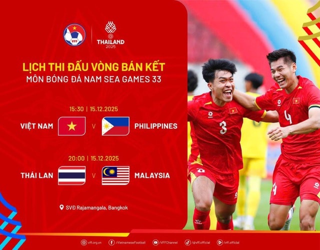 Lịch thi đấu bán kết bóng đá nam SEA Games 33 mới nhất: U22 Việt Nam đấu U22 Philippines- Ảnh 1. Lịch thi đấu bán kết bóng đá nam SEA Games 33 mới nhất: U22 Việt Nam đấu U22 Philippines- Ảnh 1.