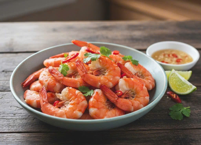 Người bệnh tăng huyết áp có thể ăn khoảng 200 g tôm tươi mỗi tuần. Ảnh: Trọng Nghĩa