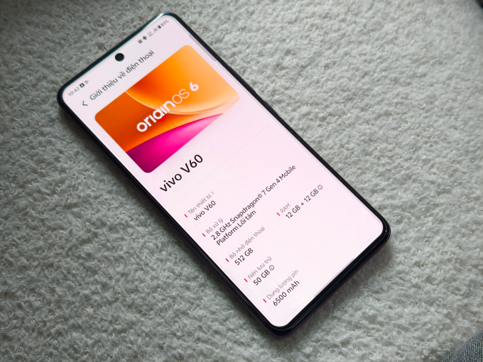 Mẫu V60 5G sử dụng hệ điều hành mới nhất của Vivo. Ảnh: Vivo