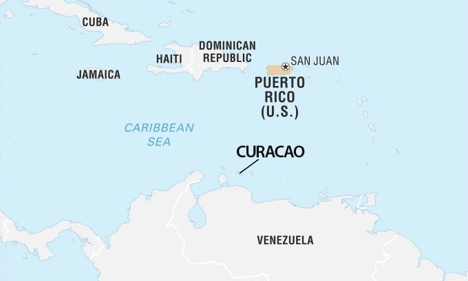 Vị trí quốc đảo Curacao. Đồ họa: Britanica