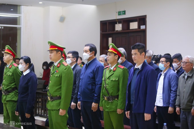 Các bị cáo tại phiên tòa sáng nay. Ảnh: Phạm Dự