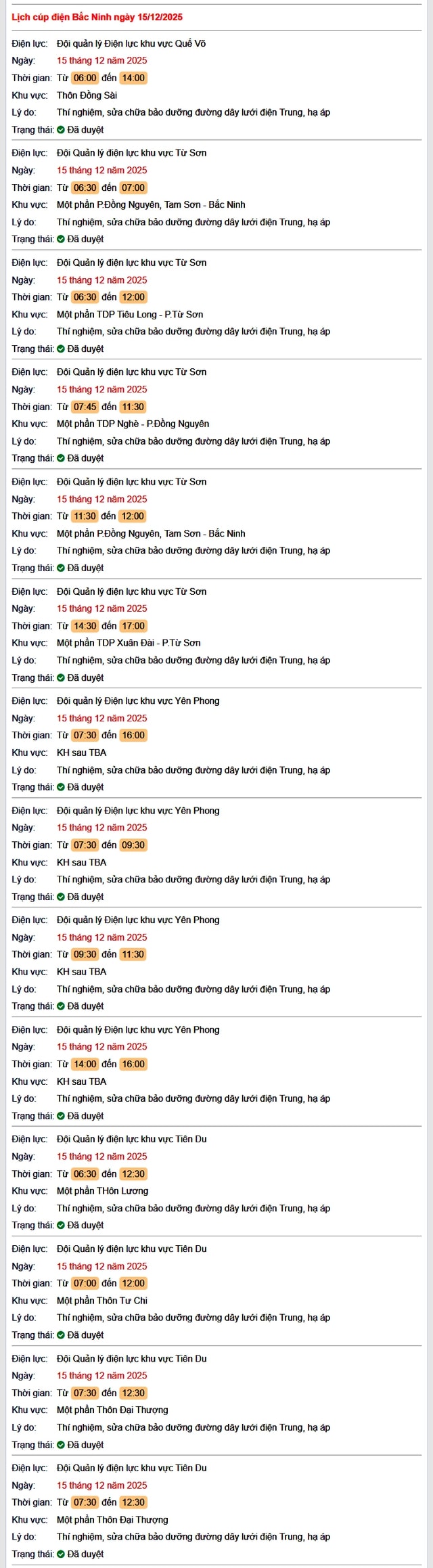 Tra cứu lịch cắt điện Bắc Ninh hôm nay Thứ 2 ngày 15/12/2025- Ảnh 1.