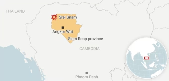 Vị trí huyện Srei Snam, tỉnh Siem Reap, Campuchia. Đồ họa: Nikkei