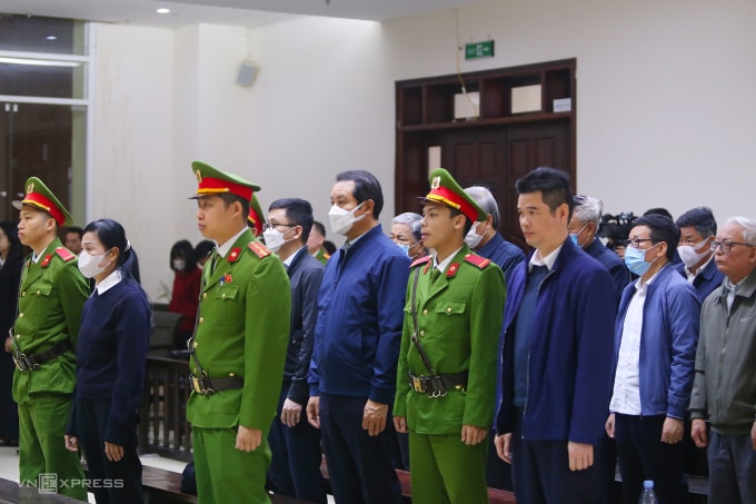 Các bị cáo tại phiên tòa hôm nay. Ảnh: Phạm Dự