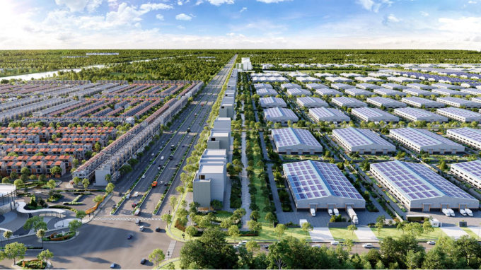 Mô hình khu công nghiệp sinh thái đối diện khu đô thị. Ảnh: Prodezi