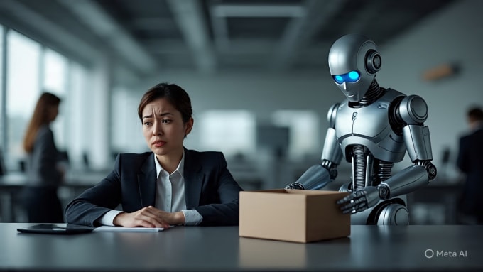 Minh họa việc nhân sự bị sa thải vì AI. Ảnh: Meta AI