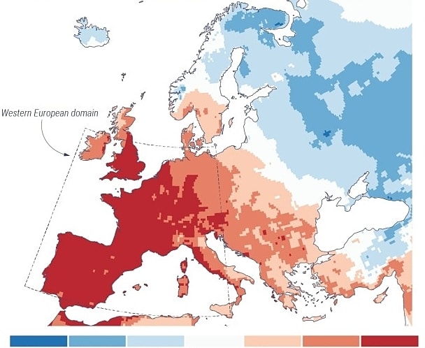 Nhiệt độ ở châu Âu nửa cuối tháng 6 so với trung bình Copernicus