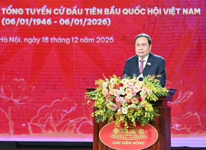 Chủ tịch Quốc hội Trần Thanh Mẫn phát biểu tại buổi lễ. Ảnh: Hoàng Phong