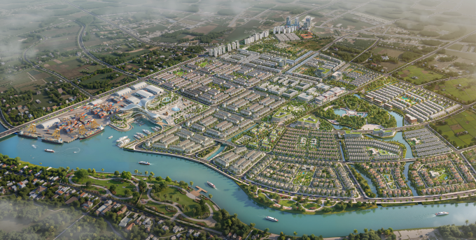Toàn cảnh cụm cảng thị An Tây rộng 724 ha vừa khởi động. Ảnh: Sun Group