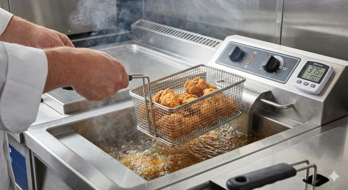 Chiên thức ăn ở nhiệt độ cao dễ sinh độc tố. Ảnh được tạo bởi AI