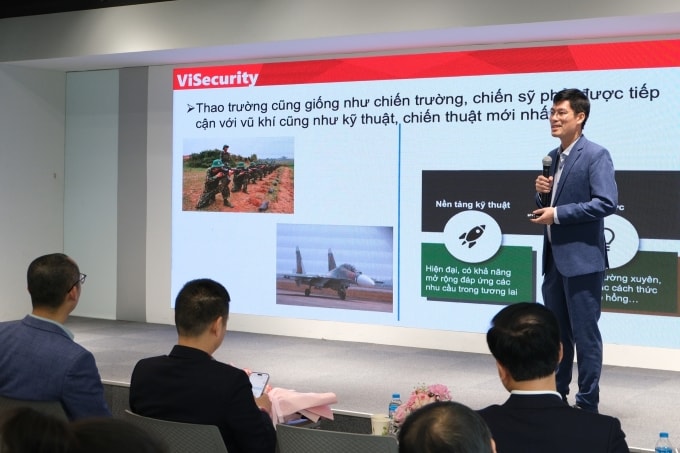 Chuyên gia Trần Nghi Phú cho rằng thao trường an ninh mạng cũng giống như chiến trường, để các chuyên gia an toàn thông tin thử nghiệm vũ khí, chiến thuật mới nhằm đối phó với tội phạm mạng. Ảnh: Nghiêm Linh