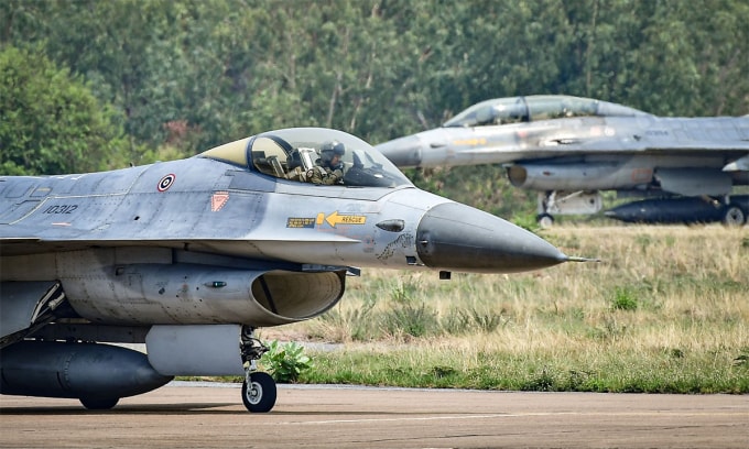 Tiêm kích F-16 Thái Lan tham gia diễn tập Cope Tiger 2025 ngày 27/3. Ảnh: Không quân Thái Lan
