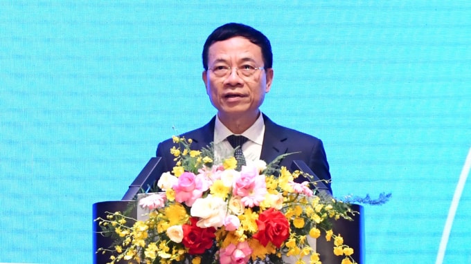 Bộ trưởng Nguyễn Mạnh Hùng phát biểu tại Hội nghị triển khai kế hoạch 2026 của VNPT. Ảnh: Thúy Quỳnh