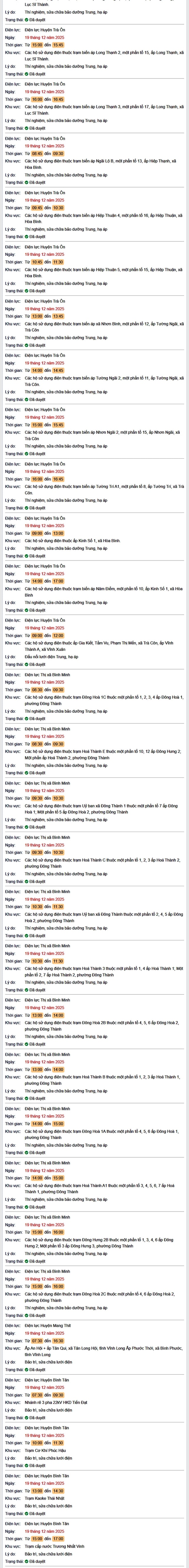 Tra cứu lịch cúp điện Vĩnh Long hôm nay Thứ 6 ngày 19/12/2025- Ảnh 2.