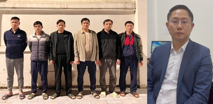 Ông Sơn (trái) và 6 cán bộ cảng vụ hàng hải Thanh Hoá bị bắt. Ảnh: Lam Sơn