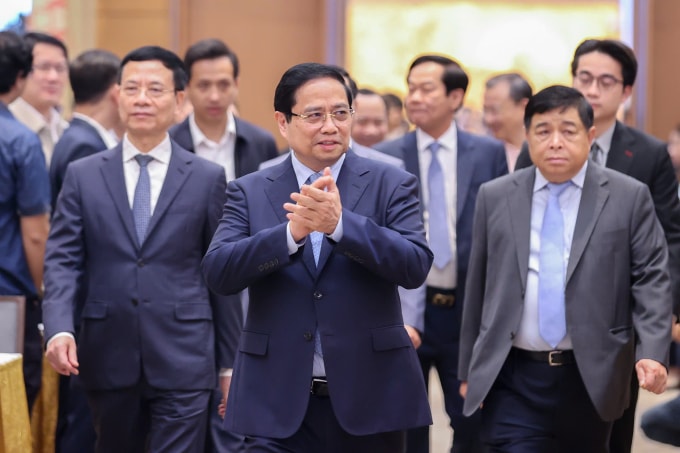 Thủ tướng Phạm Minh Chính, Phó thủ tướng Nguyễn Chí Dũng, Bộ trưởng Khoa học và Công nghệ Nguyễn Mạnh Hùng tham dự Diễn đàn. Ảnh: Nhật Bắc