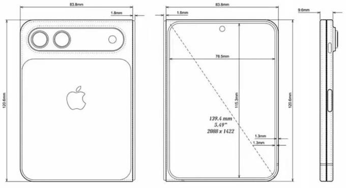 Bản vẽ CAD của iPhone Fold. Ảnh: Apple Insider