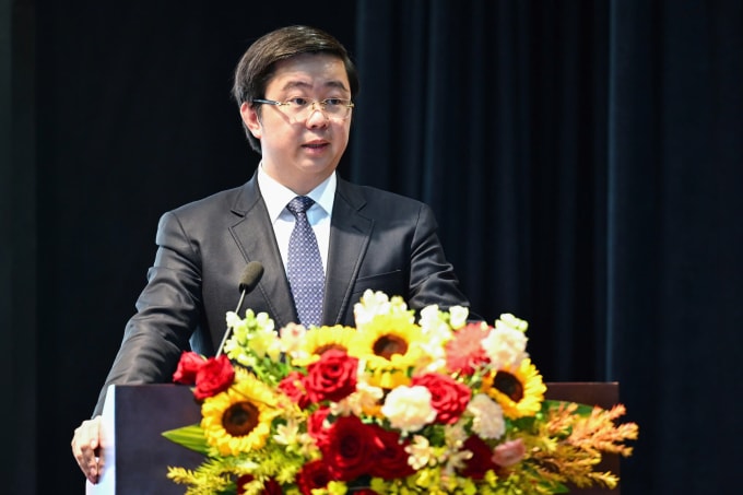 Thứ trưởng Khoa học và Công nghệ Bùi Hoàng Phương, phát biểu tại Hội nghị tổng kết Khối Tham mưu; Công nghiệp công nghệ số và Thông tin, tuyên truyền do ông phụ trách. Ảnh: Giang Huy