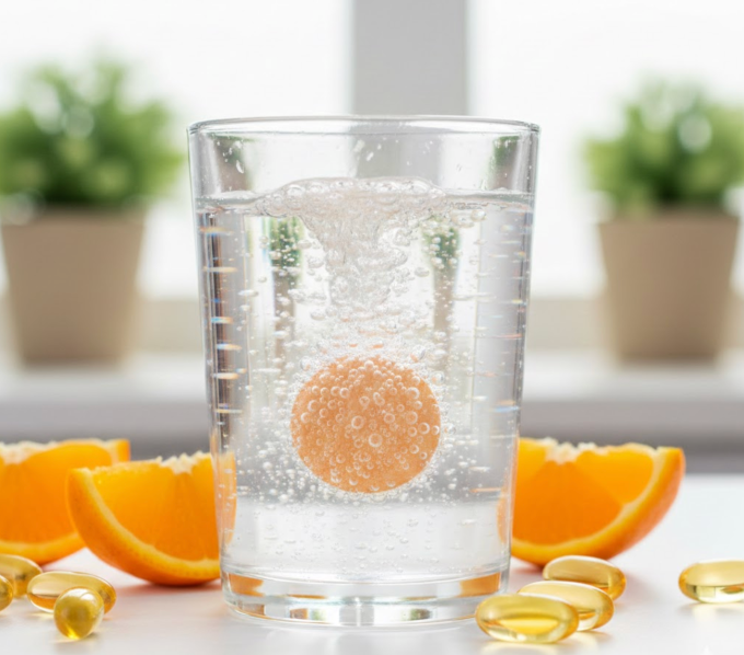 Vitamin C có thể gây ra những tác dụng phụ có hại cho sức khỏe nếu sử dụng quá liều. Ảnh minh họa tạo bởi AI