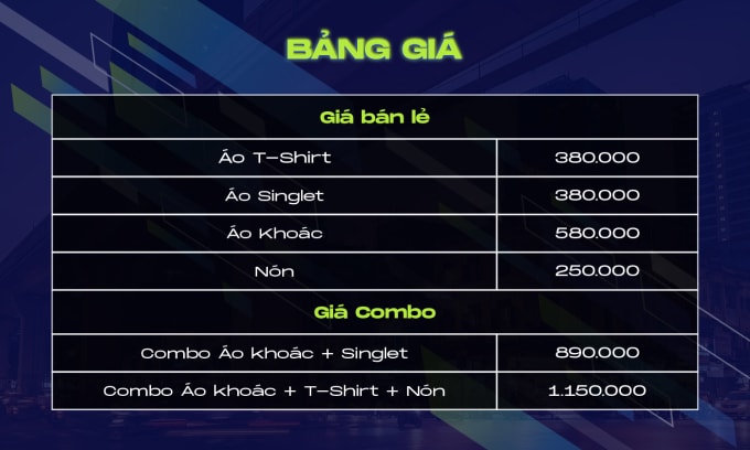 Bảng giá vật phẩm giải chạy. Ảnh: vRace