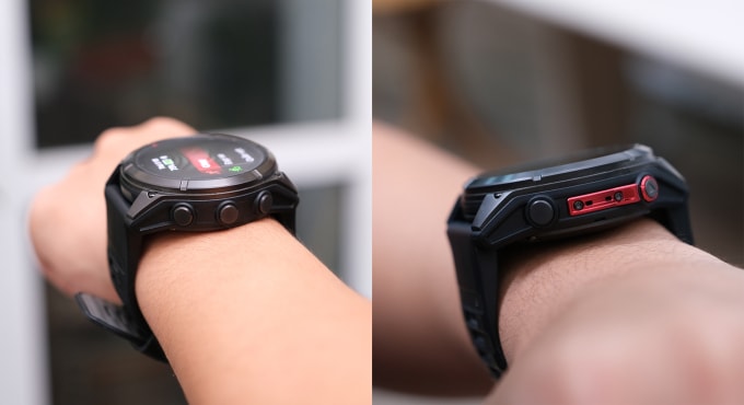 Fenix 8 MicroLED khá nhẹ so với kích thước 51 mm nhưng độ dày lớn hơn hẳn smartwatch thường.