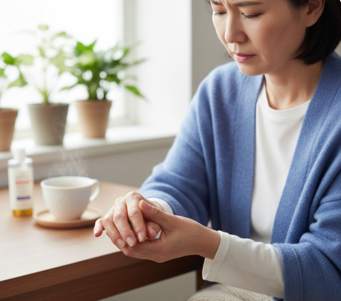 Viêm khớp dạng thấp giai đoạn đầu thường gây đau cứng khớp ngón tay, chân. Ảnh minh họa bởi AI