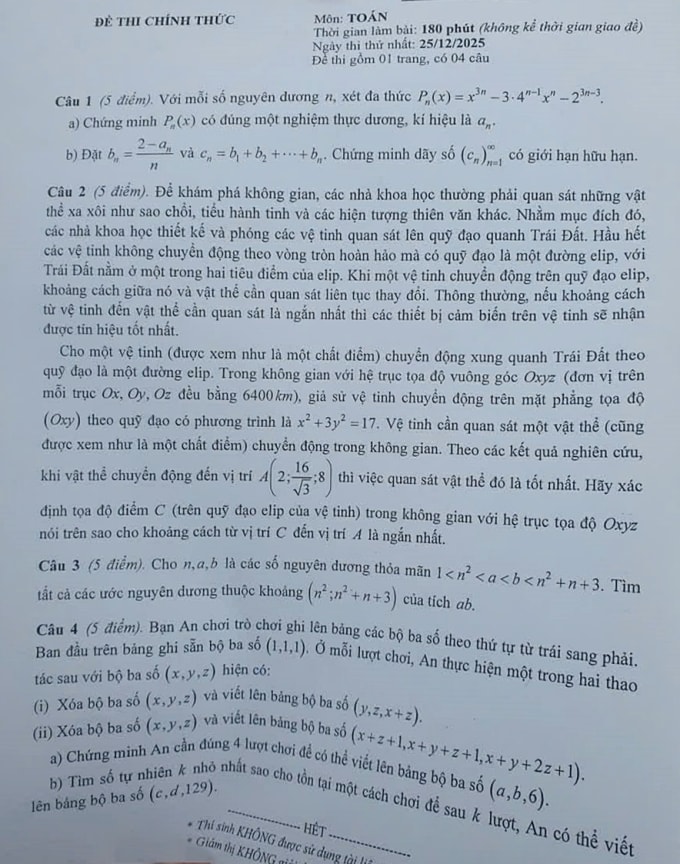 Đề và lời giải môn Toán thi học sinh giỏi quốc gia ngày 1
