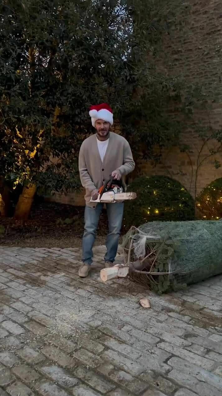 David Beckham tự tay dựng cây thông Noel