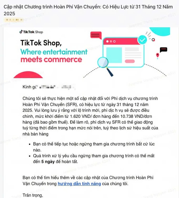 TikTok Shop tăng phí dịch vụ hoàn phí vận chuyển: Nhà bán hàng choáng váng - Ảnh 1.