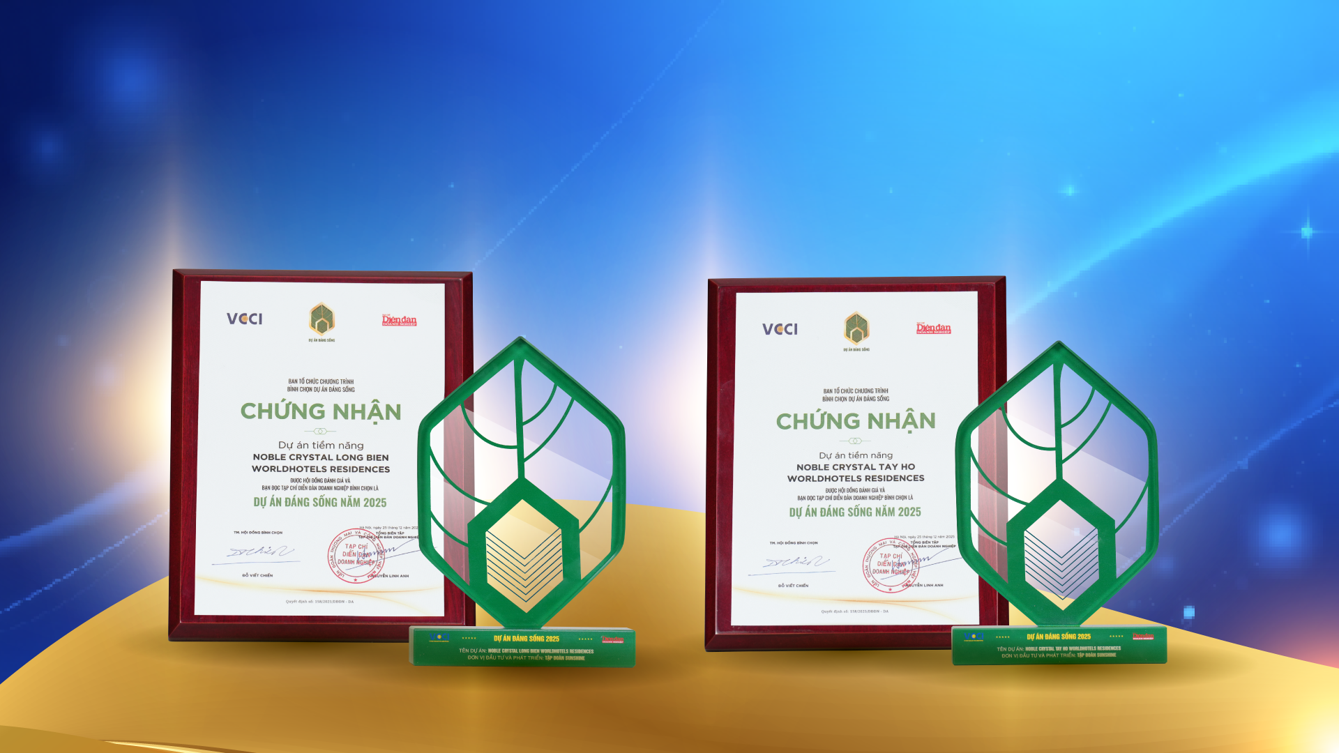 Noble Crystal Tay Ho WorldHotels Residences và Noble Crystal Long Bien WorldHotels Residences cùng được vinh danh ở hạng mục Dự án tiềm năng.