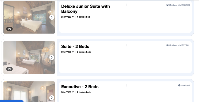 Phòng nghỉ ở Vayang Retreat & Camping bắt đầu hết một số hạng. Ảnh chụp màn hình