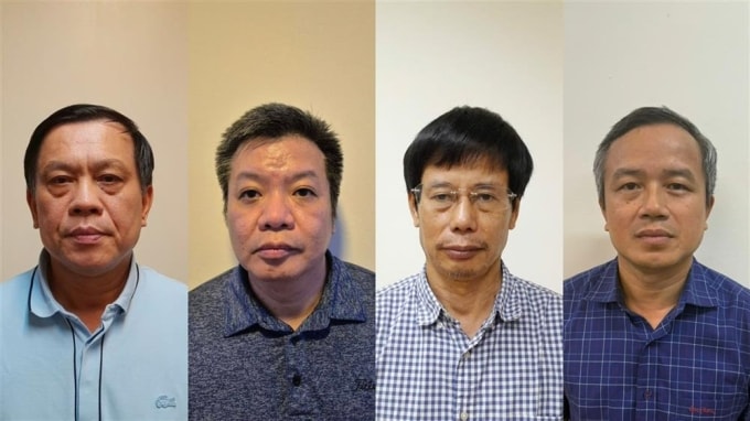 Bị can Nguyễn Bá Hoan, Tống Hải Nam, Nguyễn Gia Liêm, Phạm Viết Hương (từ trái qua) khi bị bắt. Ảnh: Bộ Công an